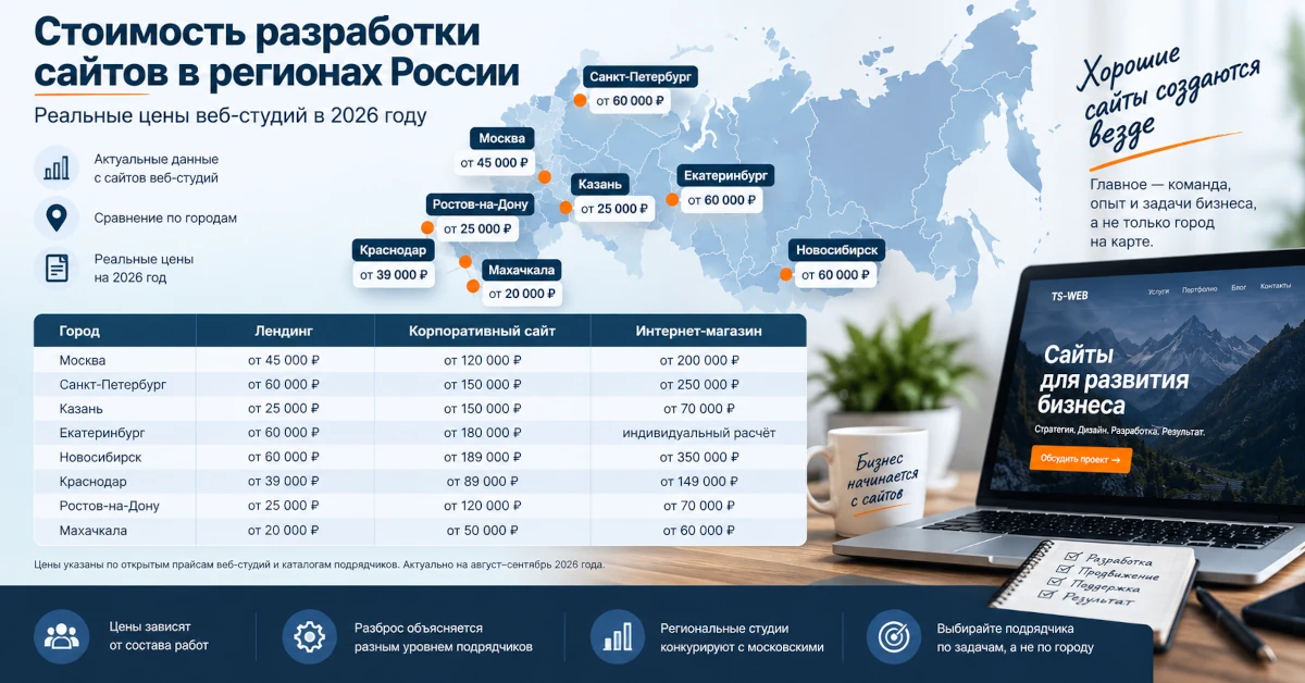 Стоимость разработки сайтов в регионах России